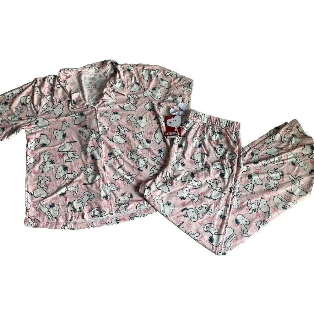 Peanuts SNOOPY Pink Women’s‎ Sz XL Pajama PJ Set Pants Short Sleeve Soft NEW